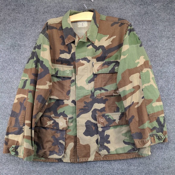 US Military Woodland Camo Shirt Green Brown Size L Button Up - Picture 2 of 10